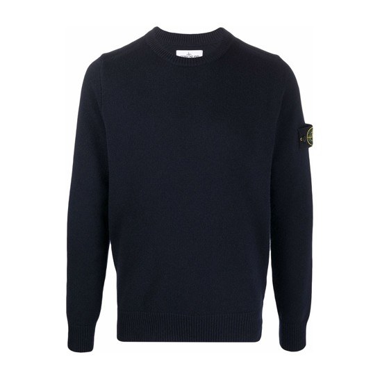 Stone Island Logo Badge Wool Sweater Navy
