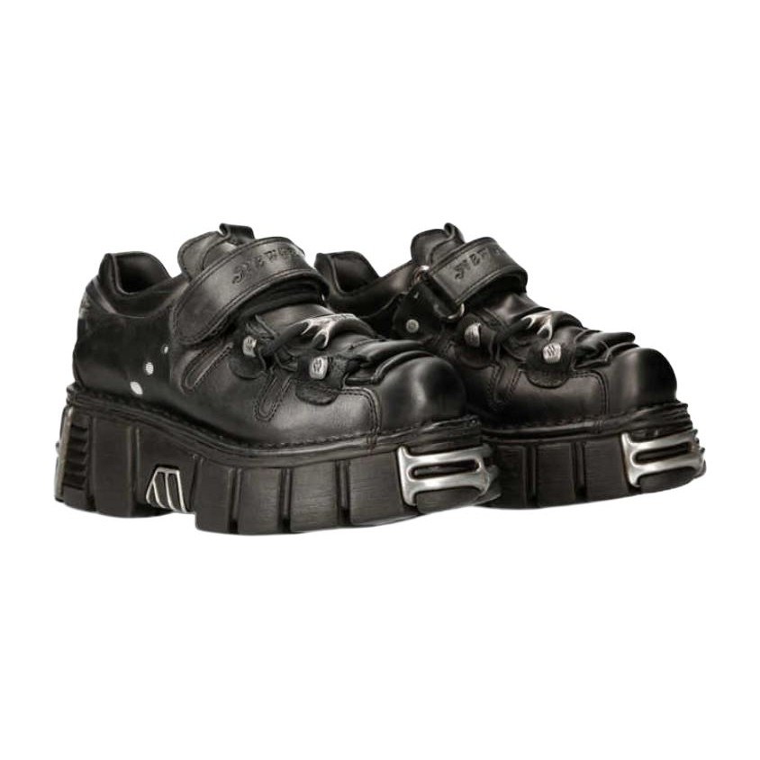 New Rock Vintage Metal Platform Shoes Black
