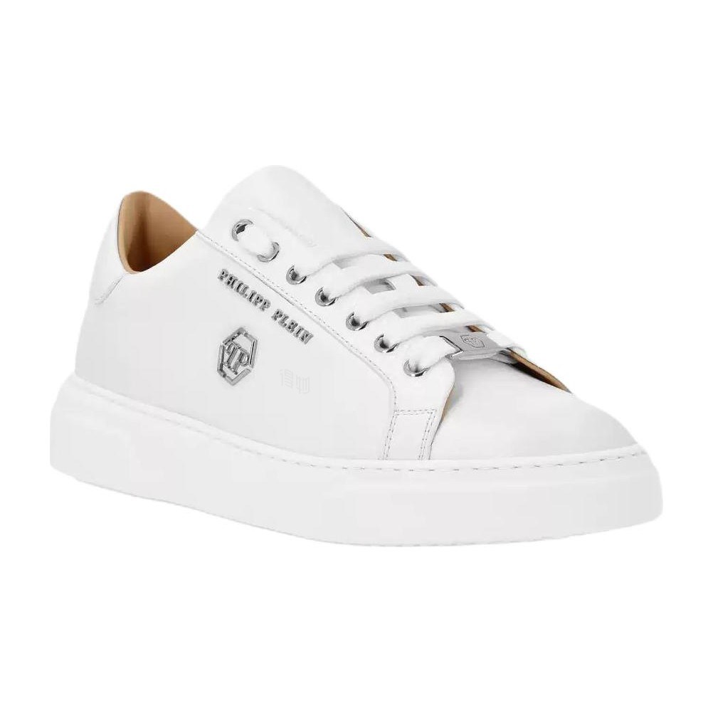 PHILIPP PLEIN Hexagon White Leather Sneakers