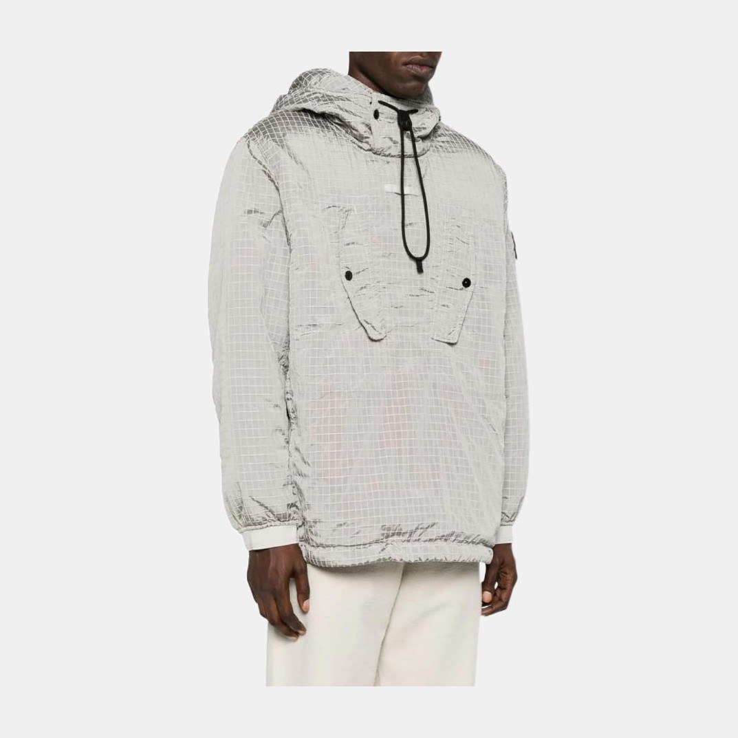 Stone Island FW23 Metal Nylon Check Pullover Jacket Gray Mud