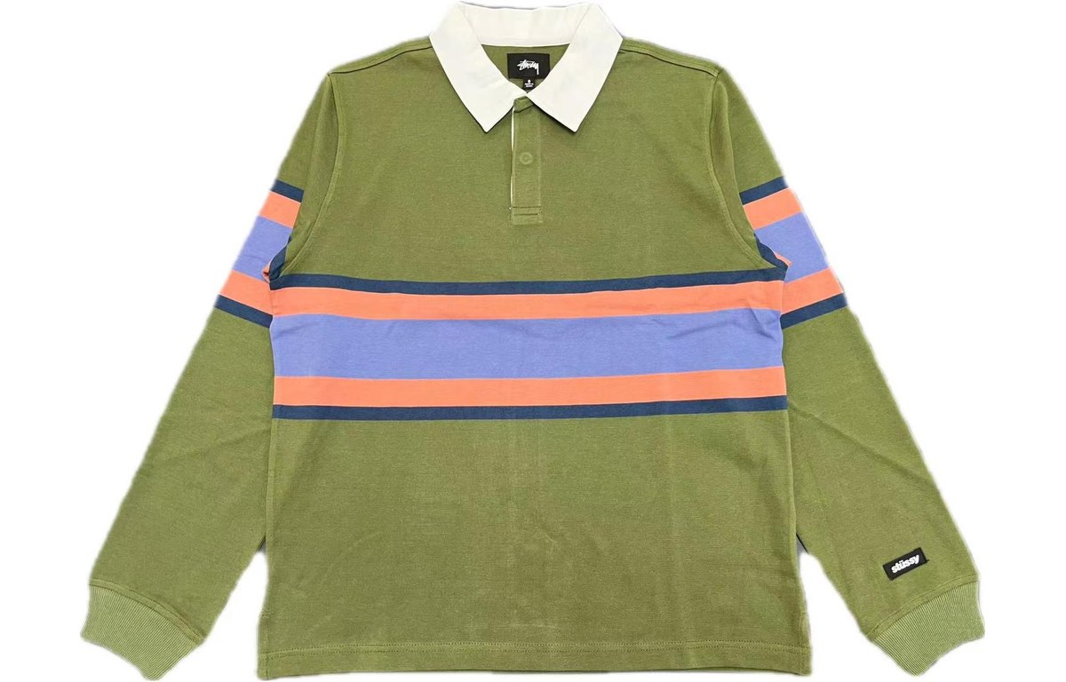 Stussy Olive Striped Polo