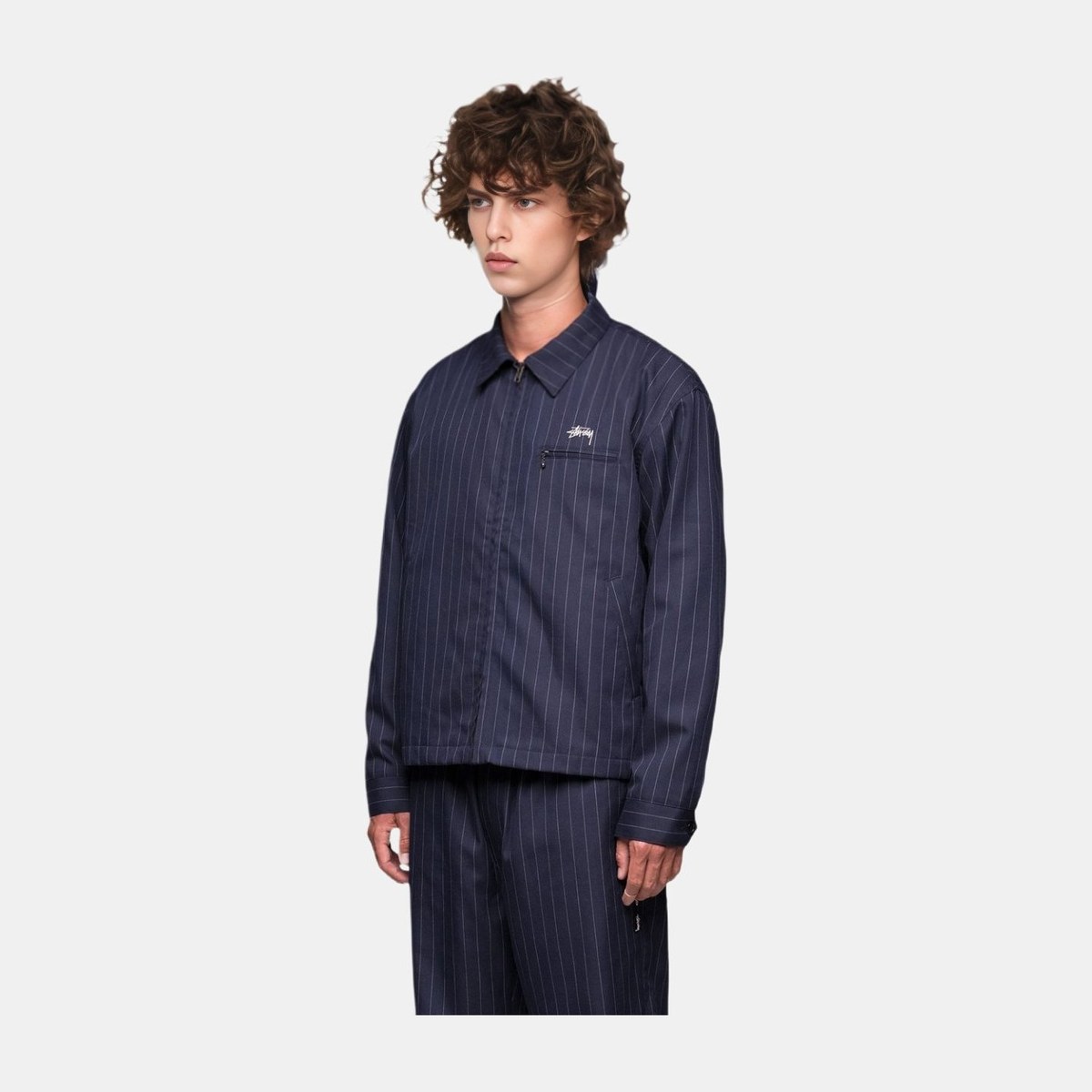 Stussy x CDG Striped Coach Jacket Blue