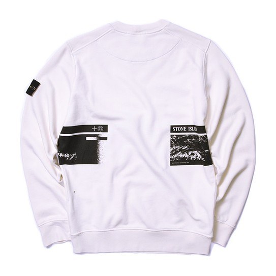 Stone Island Mountain Print Crewneck Sweatshirt White