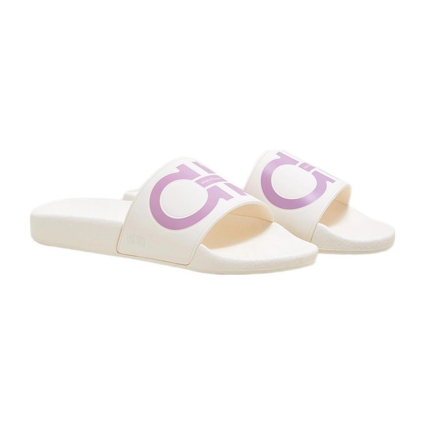 Ferragamo Gancini Open-Toe Slides White