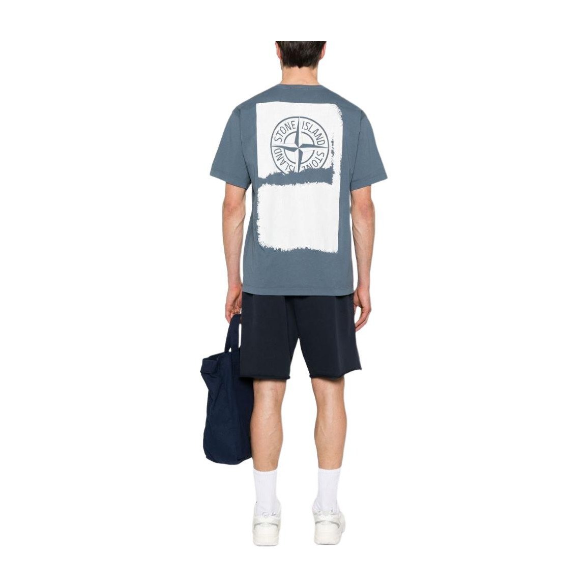 Stone Island Crew Neck Letter Print T-Shirt Navy