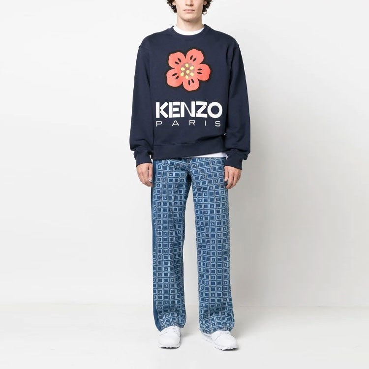 KENZO Floral Logo Crewneck Sweatshirt Blue
