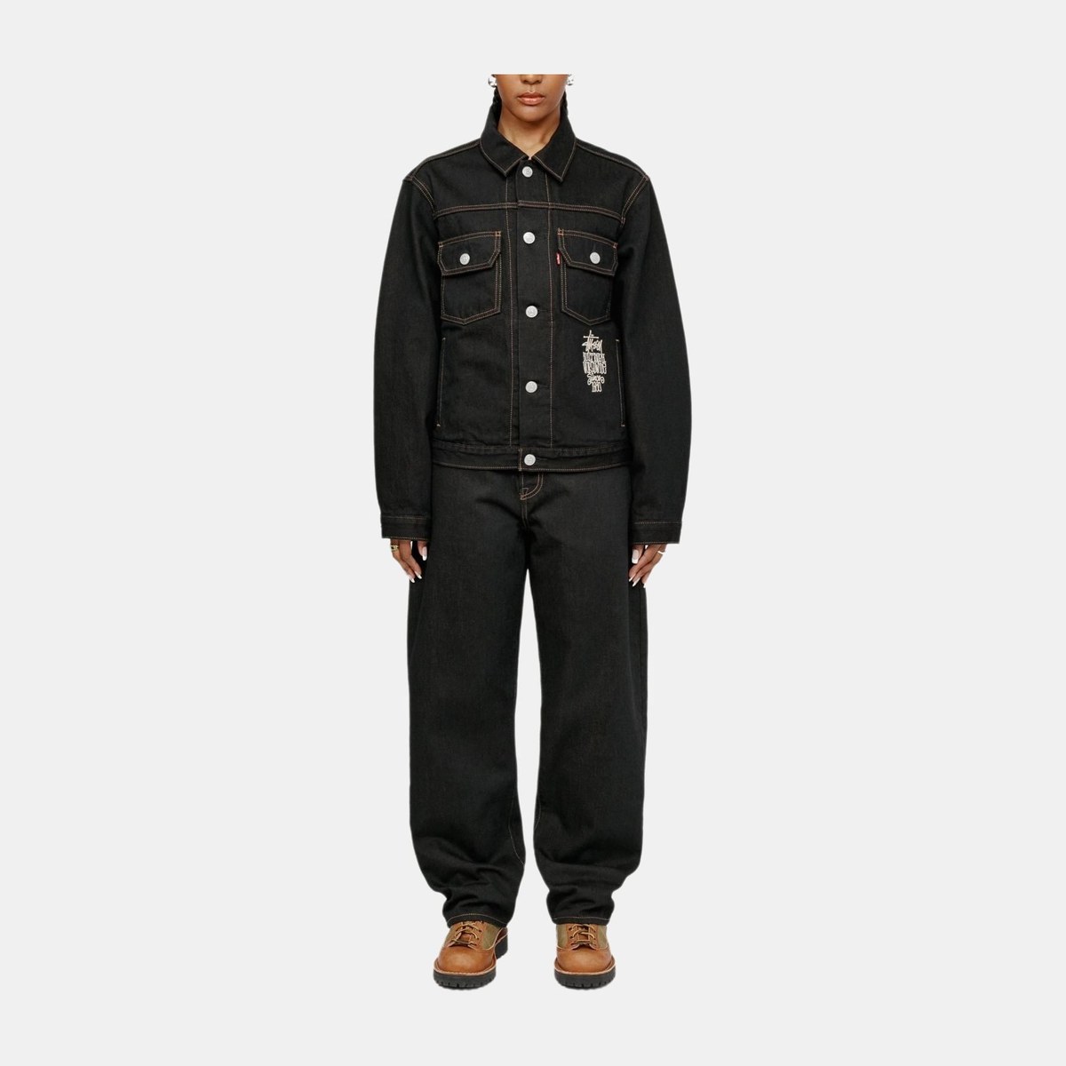 Stussy x Levi's SS24 Logo Embroidered Jeans Black