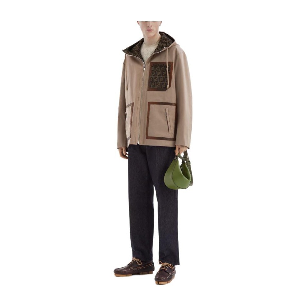 Fendi FW24 Logo Jacquard Hoodie Parka Beige