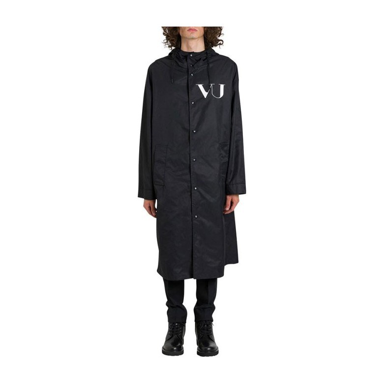Valentino Logo Hooded Coat Black