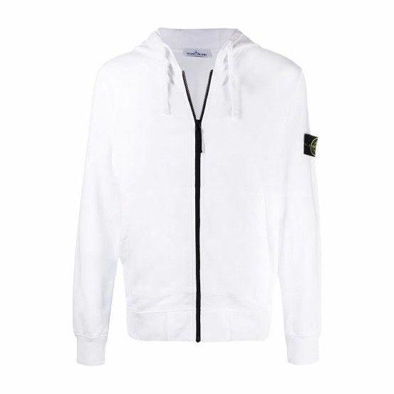 Stone Island Logo Zip Hoodie White