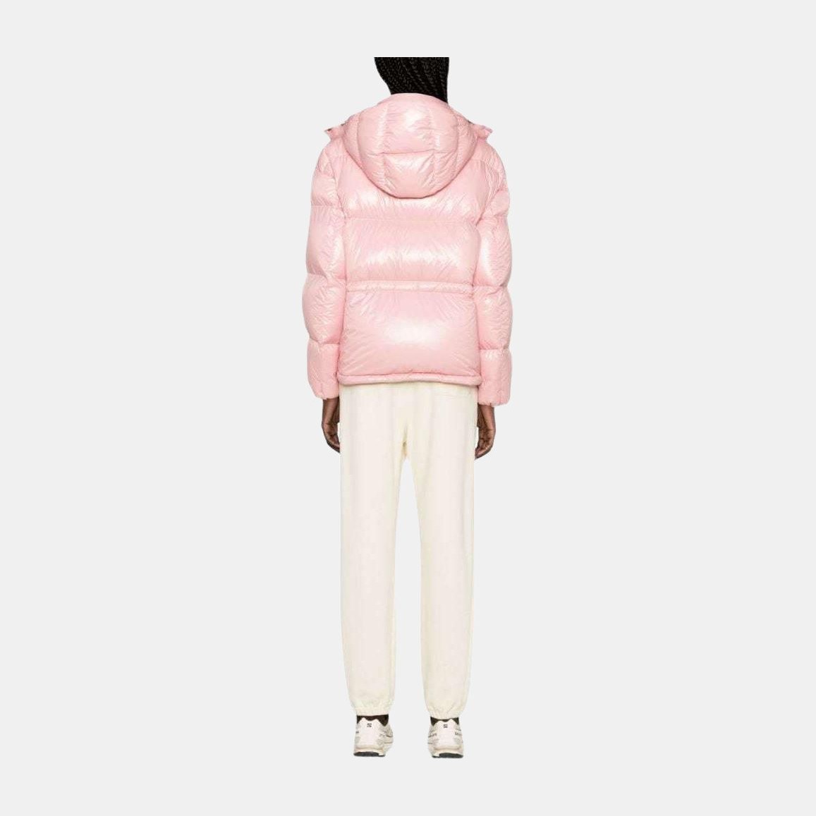 Moncler Logo Embroidered Hoodie Down Jacket Pink
