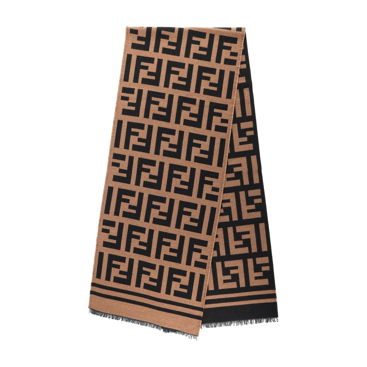 Fendi FF Pattern Wool Silk Scarf Brown