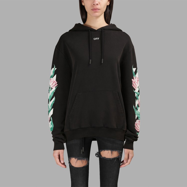 OFF-WHITE Floral Print Hoodie Black