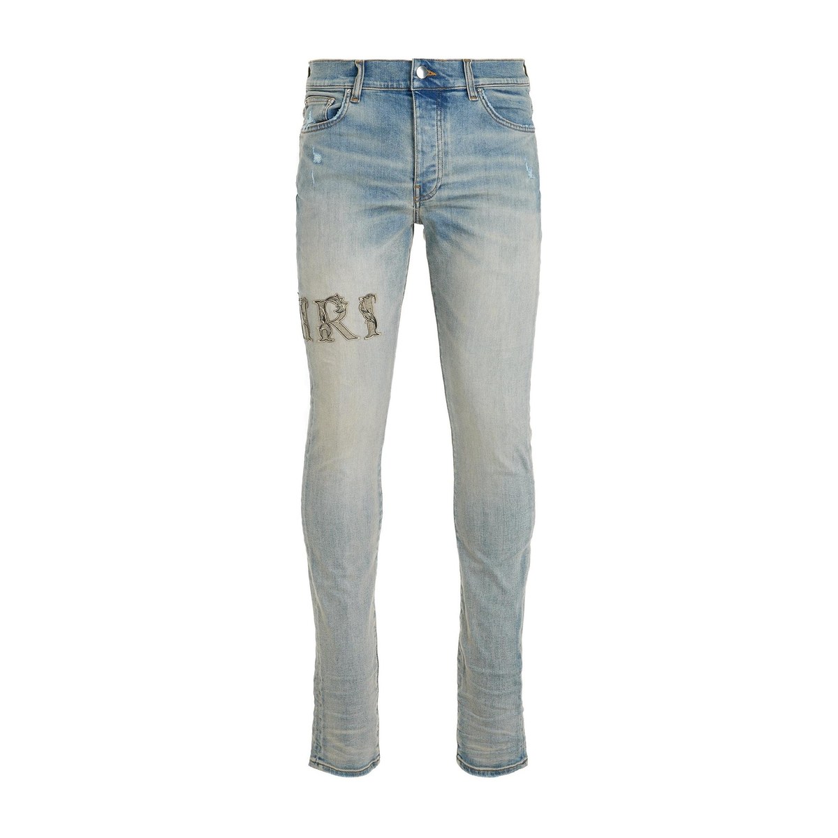 AMIRI Washed Zip Logo Straight Jeans Blue