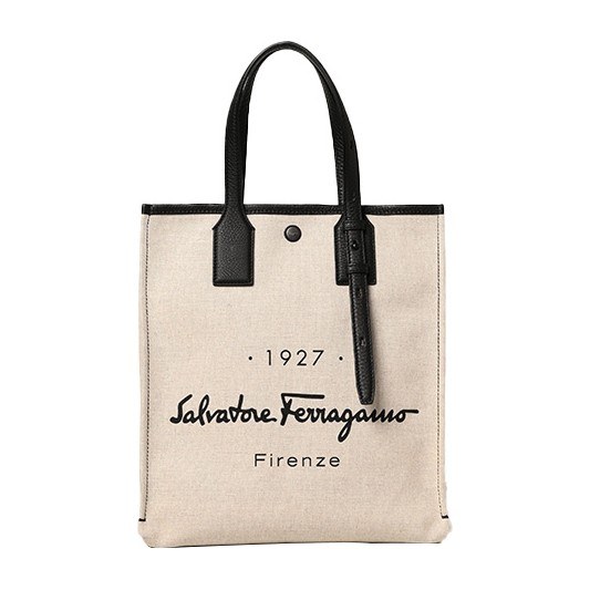 Ferragamo Logo Canvas Tote Beige