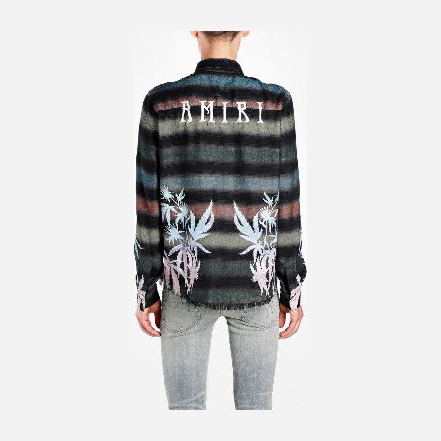 AMIRI SS21 Rainbow Stripe Leaf Print Shirt