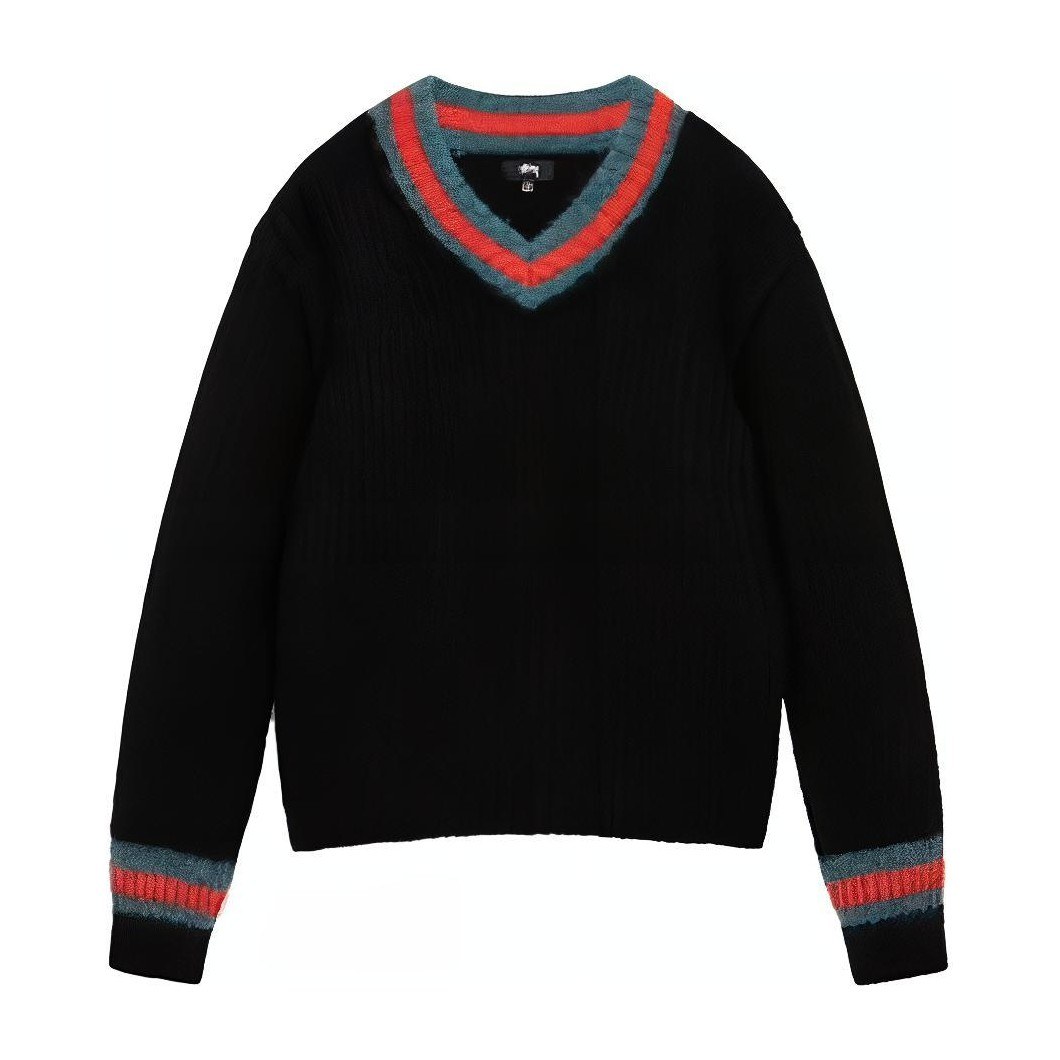 Stussy FW22 V-Neck Pullover Wool Sweater Gray