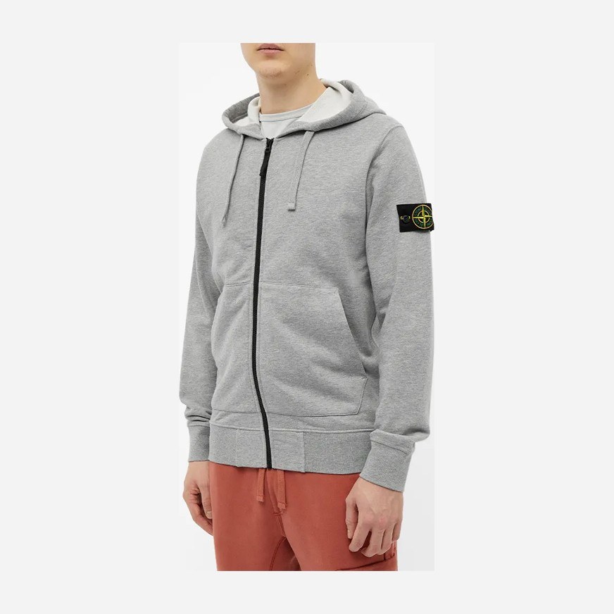 Stone Island Logo Patch Zip Hoodie Grey