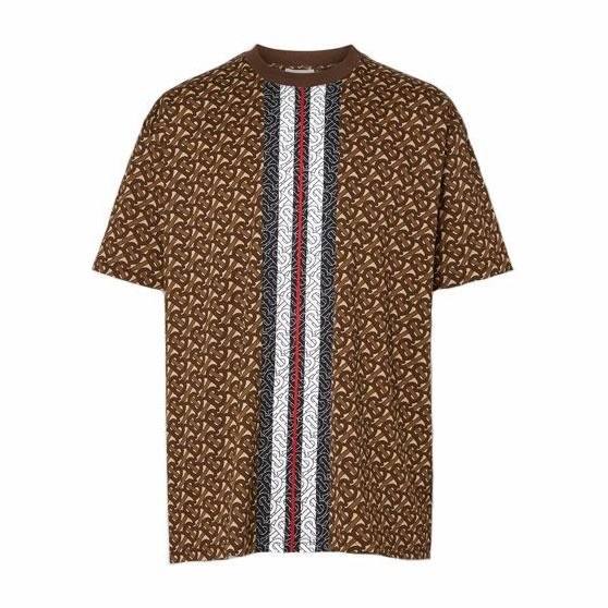Burberry Striped Crewneck T-Shirt Saddle Brown
