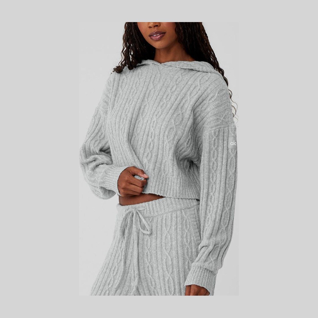 alo yoga Hoodie Knit Pullover Athletic Heather Grey