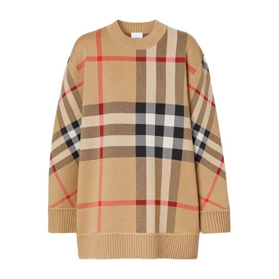 Burberry Check Jacquard Wool Knit Sweater