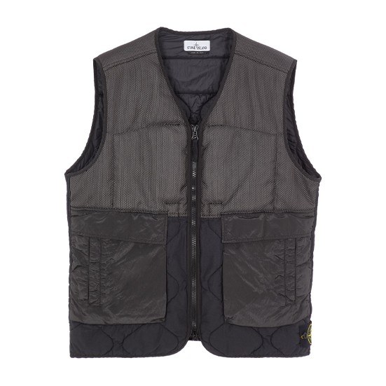 Stone Island Nylon Blend V-Neck Zip Vest Black