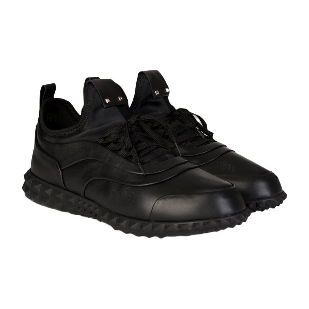 Valentino Round Toe Lace-Up Low Sneakers Black