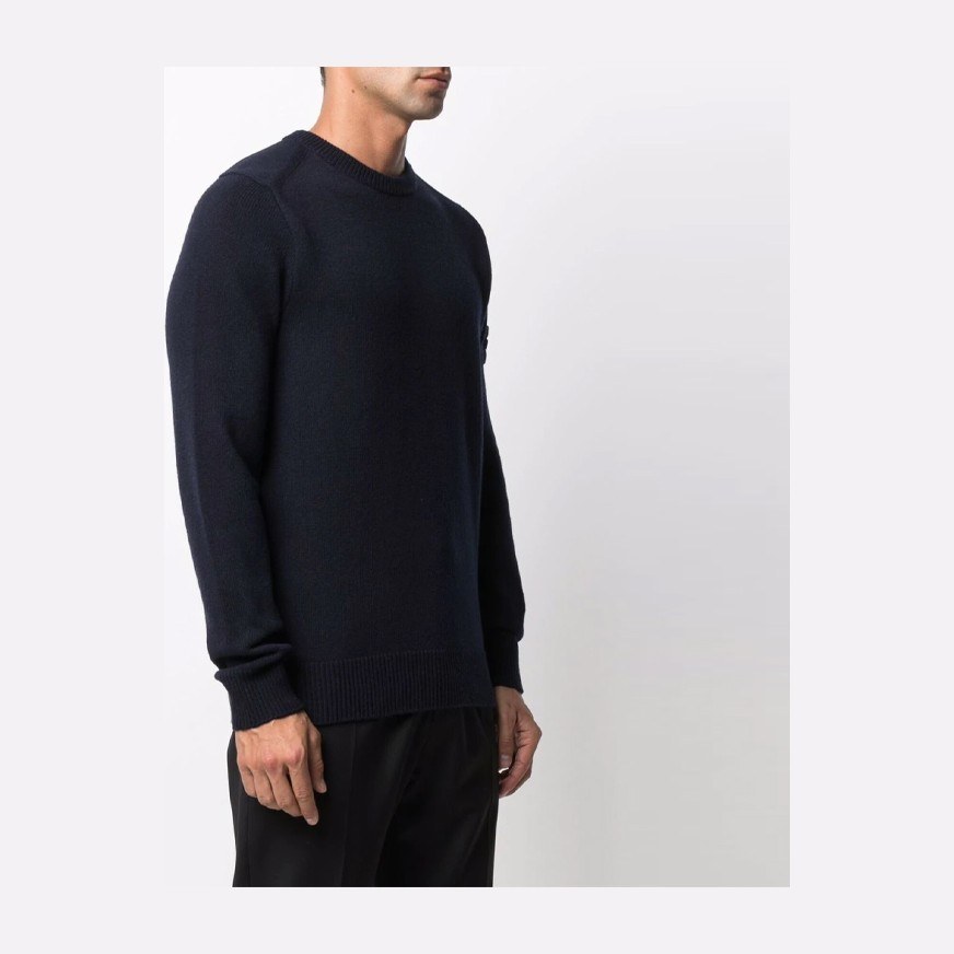 Stone Island Logo Badge Wool Sweater Navy