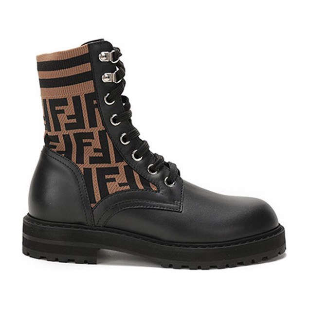 Fendi Leather Printed Lace-up Martin Boots