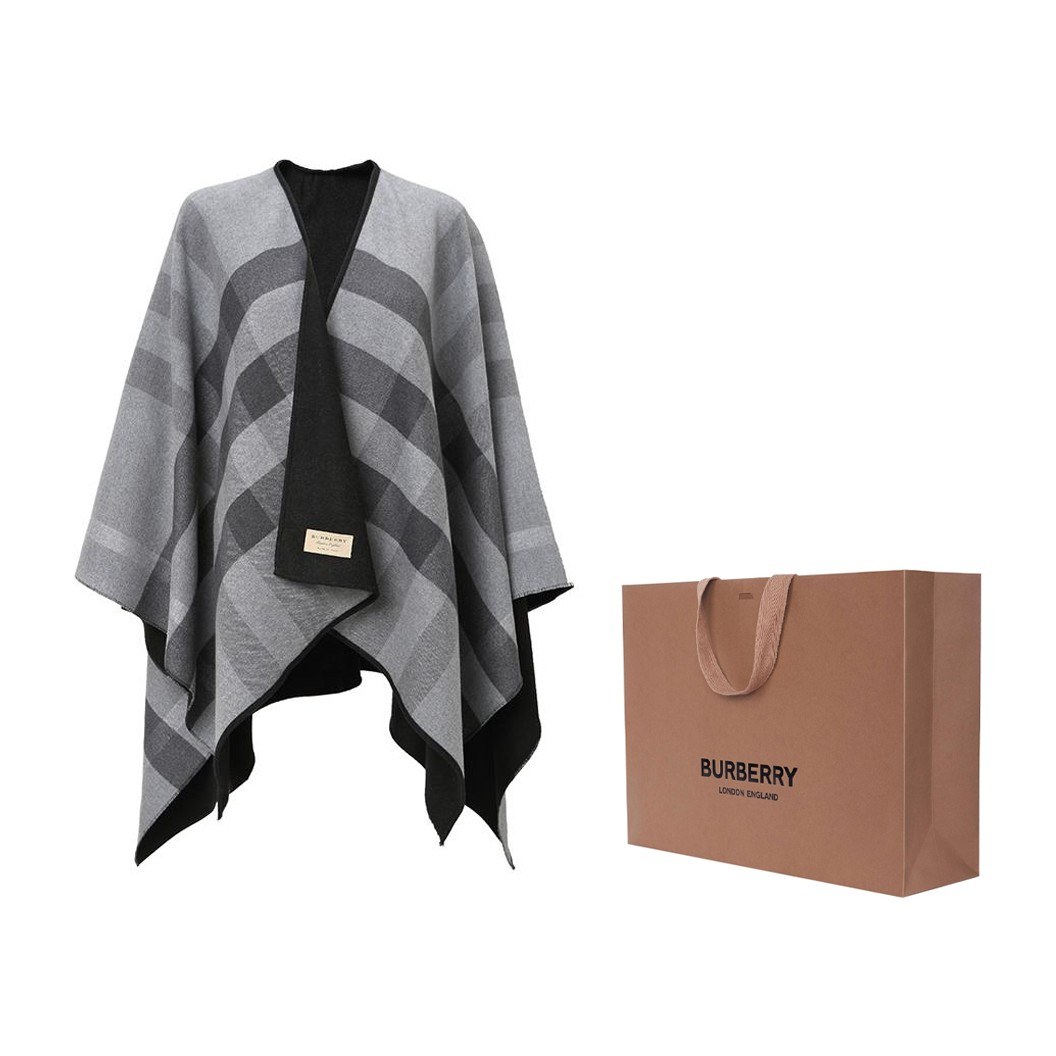 Burberry FW22 Wool Reversible Poncho Jacket Charcoal