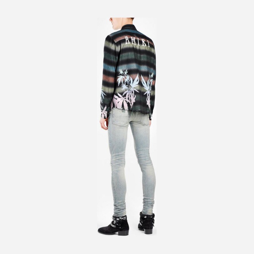 AMIRI SS21 Rainbow Stripe Leaf Print Shirt