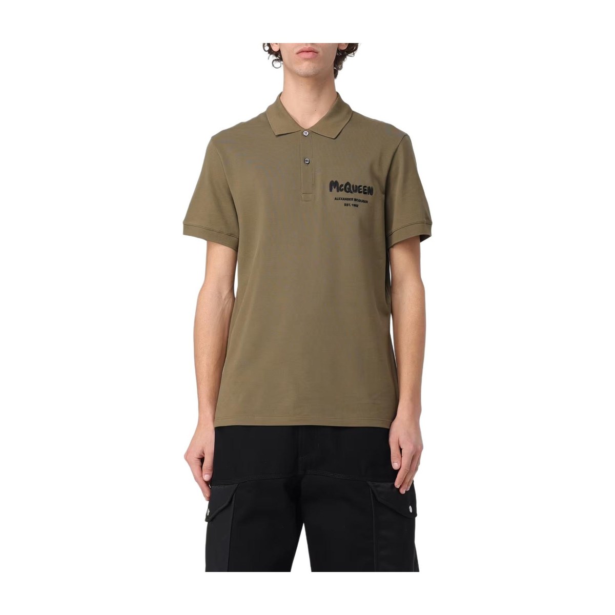 Alexander McQueen Mcqueen Graffiti Polo In Deep Khaki Polo
