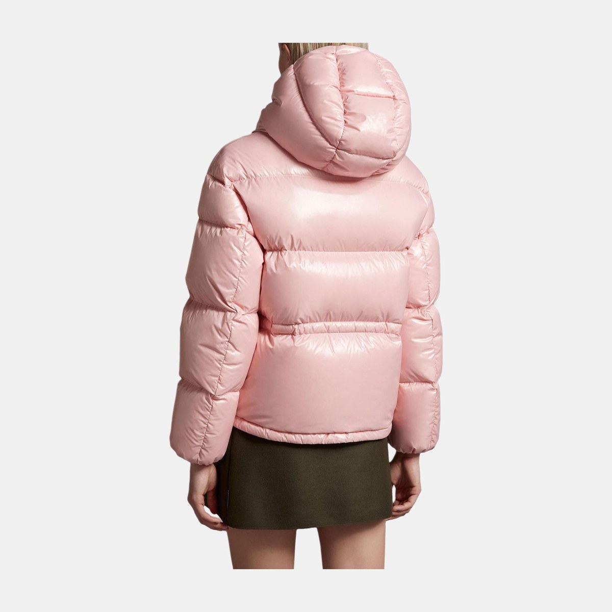Moncler Logo Embroidered Hoodie Down Jacket Pink