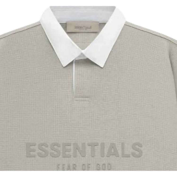 Fear of God Essentials Waffle Henley Rugby Seal Logo Polo Grey