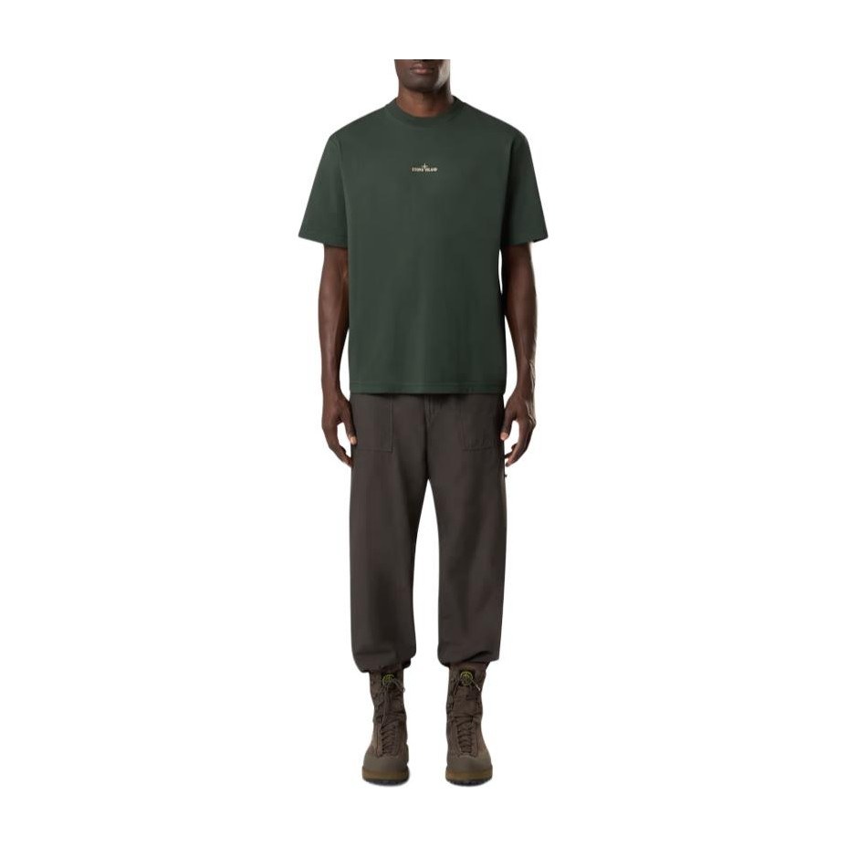 Stone Island Letter Print Crew Neck T-Shirt Green