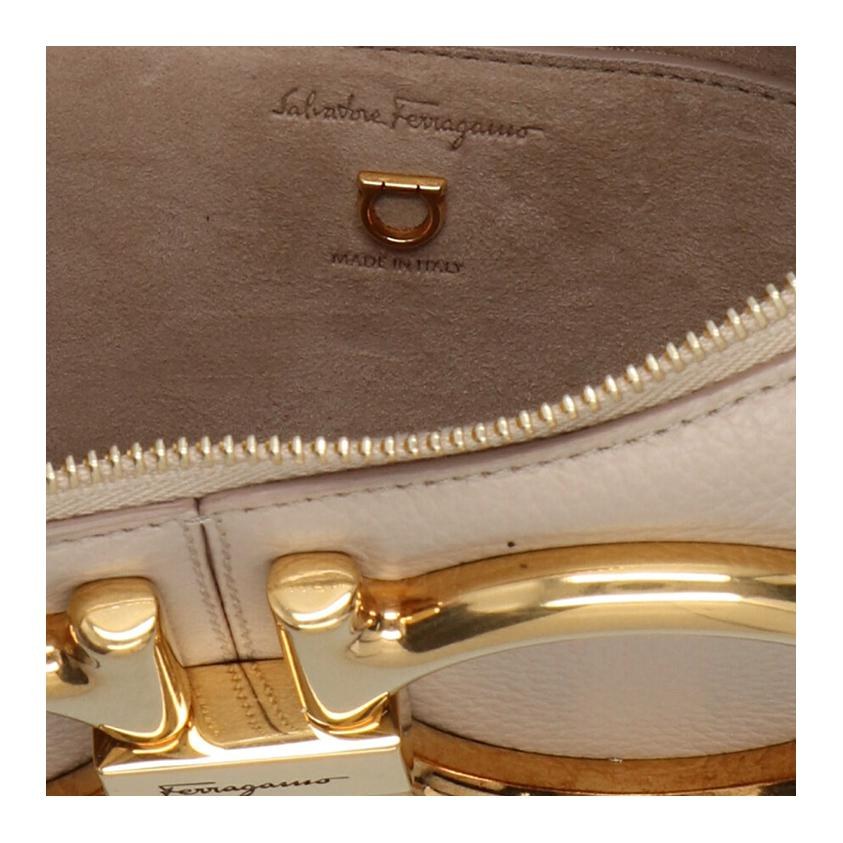 Ferragamo Vintage Large Metal Trim Leather Tote Bag Beige
