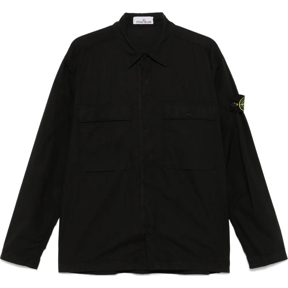 Stone Island Badge Collar Long Sleeve Shirt Black