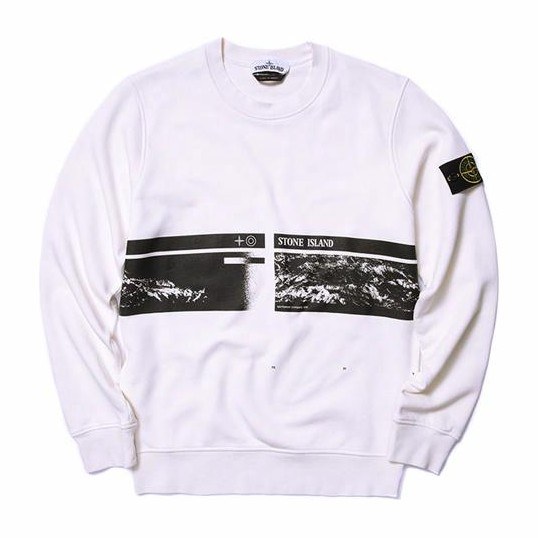 Stone Island Mountain Print Crewneck Sweatshirt White