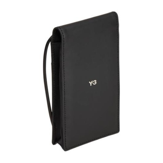 Y-3 Logo Calfskin Crossbody Phone Bag Black
