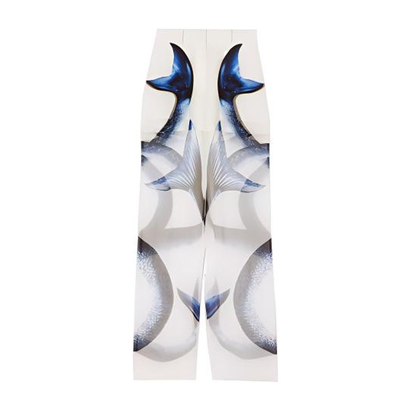Burberry SS21 Mermaid Print Chiffon Layered Silk Pants White
