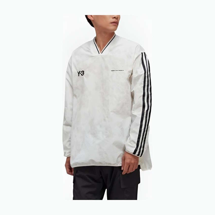 Y-3 V-Neck Striped Long Sleeve Tee White