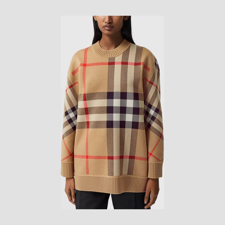 Burberry Check Jacquard Wool Knit Sweater