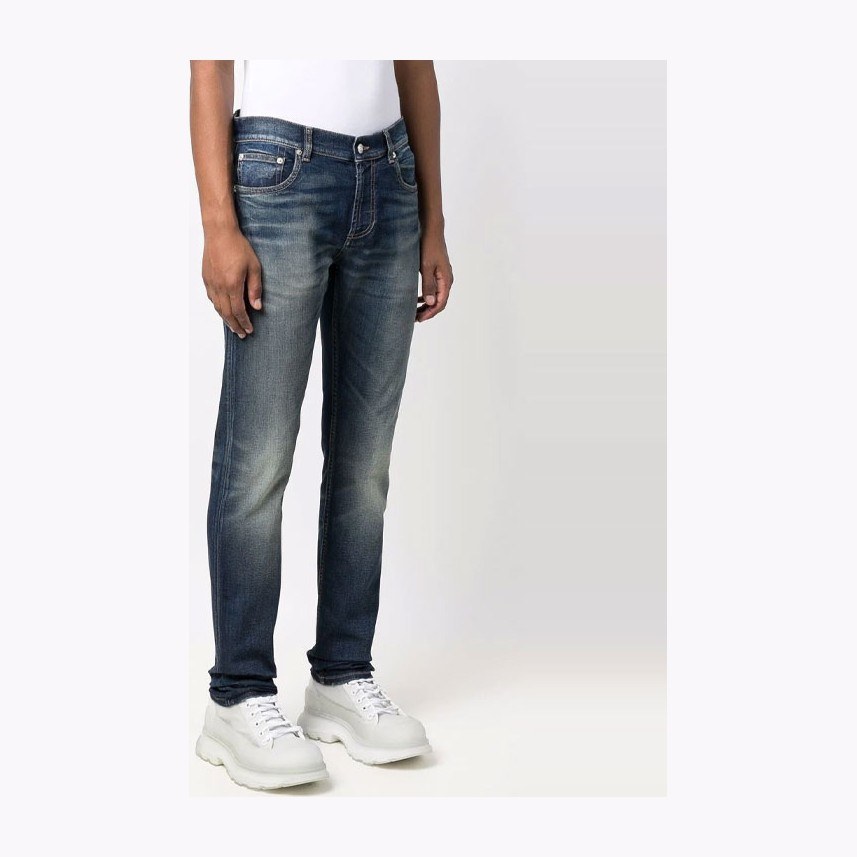 Alexander McQueen Graffiti High Waist Jeans Blue
