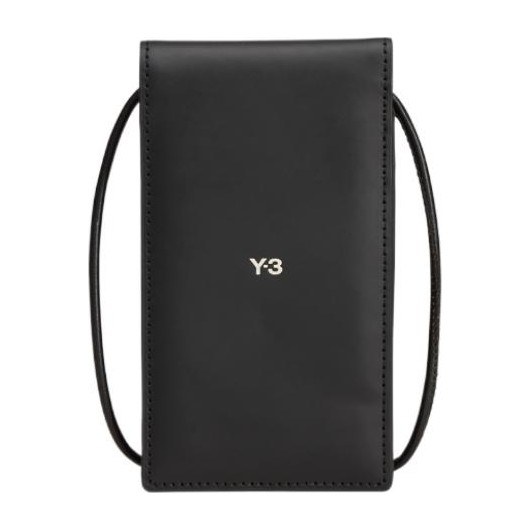 Y-3 Logo Calfskin Crossbody Phone Bag Black