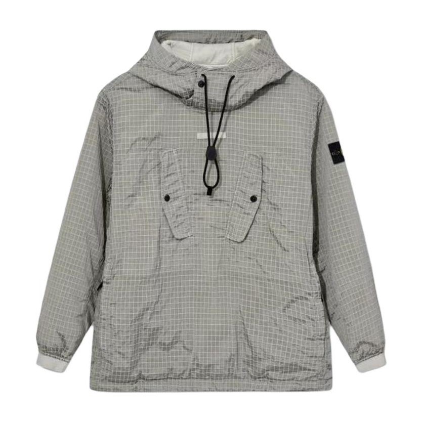 Stone Island FW23 Metal Nylon Check Pullover Jacket Gray Mud