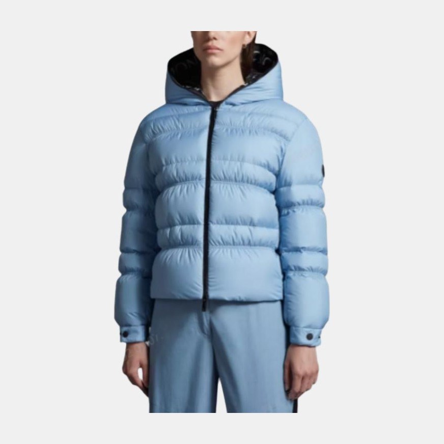 Moncler Hooded Zip Short Down Jacket Blue