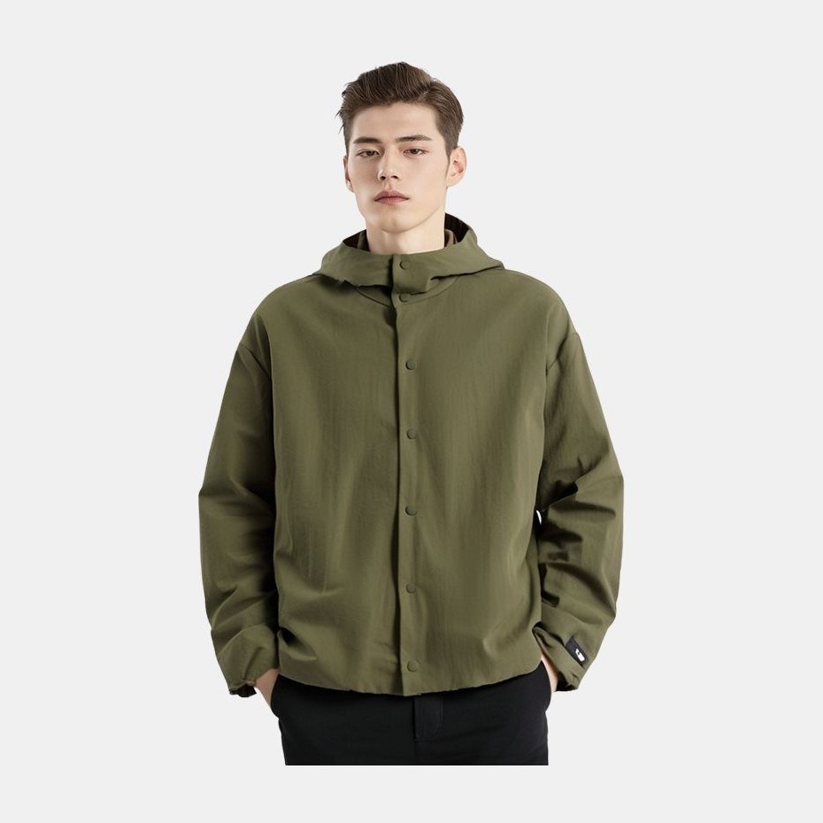 Fear of God Essentials Textured Nylon Hooded Coaches Jacket Military