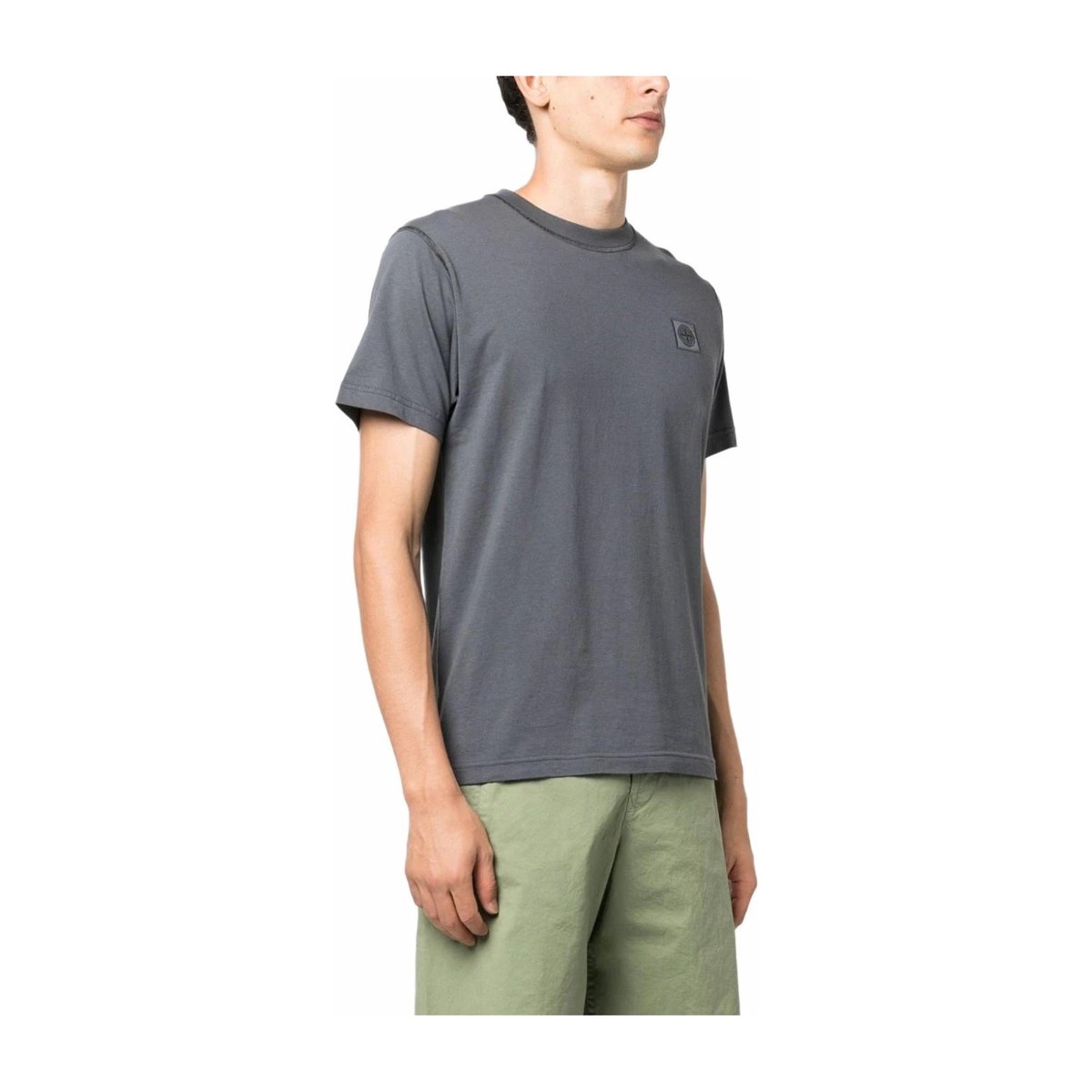 Stone Island Logo Print Crewneck T-Shirt Gray White