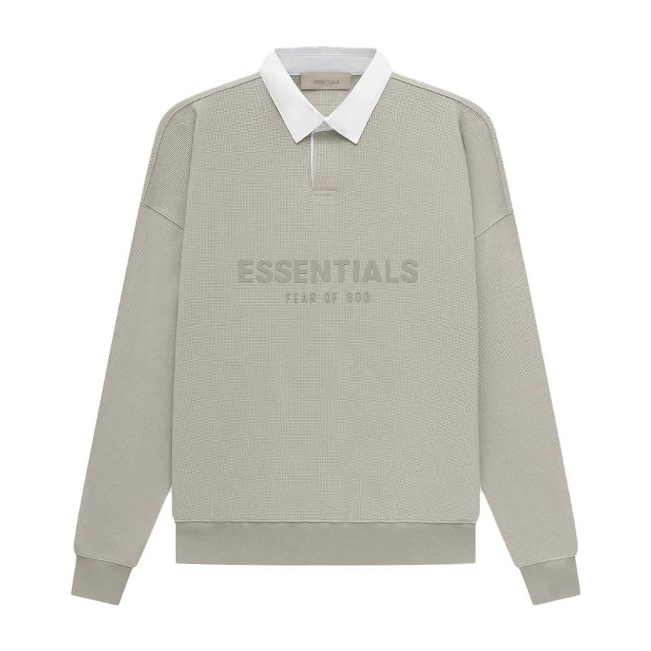 Fear of God Essentials Waffle Henley Rugby Seal Logo Polo Grey