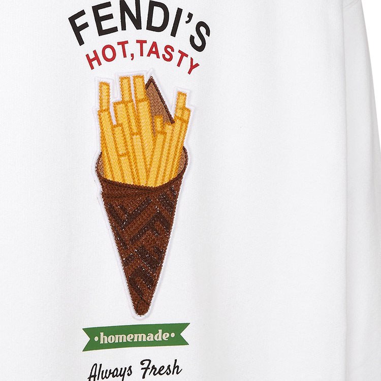Fendi FW24 Drawstring Hoodie Embroidered Patch White